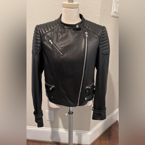 A.L.C. Hooded Black Leather Biker Jacket with removable hood. 12 NWT Pristine - Picture 10 of 12